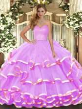  Lilac Sleeveless Organza Lace Up Quinceanera Dress for Military Ball and Sweet 16 and Quinceanera
