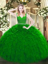  Sleeveless Beading and Ruffles Zipper Ball Gown Prom Dress