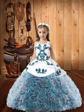  Multi-color Ball Gowns Embroidery Little Girls Pageant Dress Lace Up Fabric With Rolling Flowers Sleeveless Floor Length