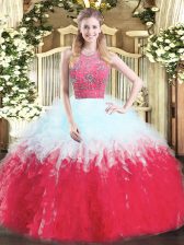 Dynamic Ball Gowns 15th Birthday Dress Multi-color Halter Top Tulle Sleeveless Floor Length Zipper