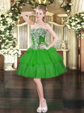 On Sale Green Ball Gowns Sweetheart Sleeveless Organza Mini Length Lace Up Beading and Ruffled Layers Prom Dresses