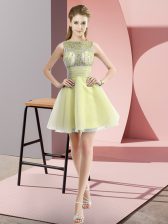 New Style Yellow Sleeveless Chiffon Zipper Prom Evening Gown for Prom and Party