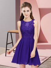 Flirting Mini Length Purple Quinceanera Court of Honor Dress Chiffon Sleeveless Appliques
