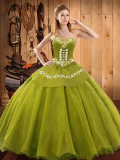 Low Price Olive Green Ball Gowns Ruffles Quinceanera Dresses Lace Up Tulle Sleeveless Floor Length