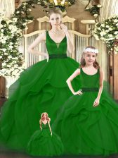 Green Ball Gowns V-neck Sleeveless Organza Floor Length Zipper Ruffles Ball Gown Prom Dress