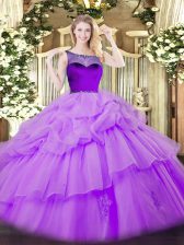 Comfortable Lavender Sleeveless Floor Length Beading and Pick Ups Zipper Quinceanera Gown