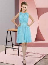  Aqua Blue Sleeveless Sequins Knee Length Dama Dress