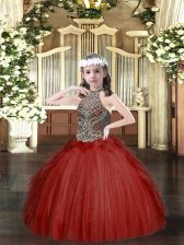  Sleeveless Beading and Ruffles Lace Up Pageant Gowns