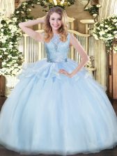  Scoop Sleeveless Quinceanera Dresses Floor Length Lace Lavender Organza