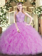  Lilac Quinceanera Dress Military Ball and Sweet 16 and Quinceanera with Beading and Ruffles Scoop Sleeveless Backless