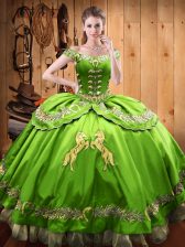  V-neck Sleeveless Satin and Organza Quince Ball Gowns Beading and Embroidery Lace Up