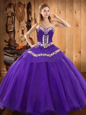 Fitting Ball Gowns 15th Birthday Dress Purple Sweetheart Satin and Tulle Sleeveless Floor Length Lace Up