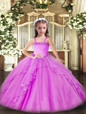 Charming Lilac Straps Neckline Appliques and Ruffles Pageant Dresses Sleeveless Lace Up