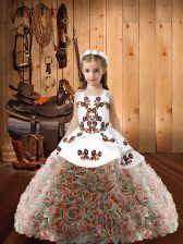  Multi-color Sleeveless Floor Length Embroidery Lace Up Child Pageant Dress