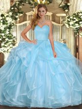 Cute Organza Sleeveless Floor Length Quinceanera Gown and Ruffles