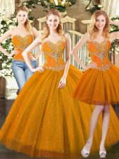 Pretty Floor Length Orange Red Vestidos de Quinceanera Tulle Sleeveless Beading