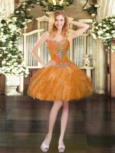  Beading and Ruffles Prom Dress Orange Lace Up Sleeveless Mini Length