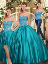 Beautiful Tulle Sleeveless Floor Length 15 Quinceanera Dress and Beading