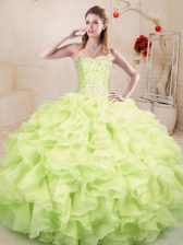  Sweetheart Sleeveless Lace Up 15th Birthday Dress Yellow Green Organza
