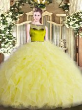  Yellow Green Scoop Zipper Beading and Ruffles Quinceanera Dresses Sleeveless