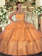  Orange Quinceanera Dresses Military Ball and Sweet 16 and Quinceanera with Beading and Ruffled Layers Sweetheart Sleeveless Lace Up