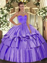 Inexpensive Floor Length Lace Up Sweet 16 Dress Lavender for Military Ball and Sweet 16 and Quinceanera with Beading and Ruffled Layers