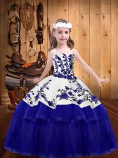  Straps Sleeveless Child Pageant Dress Floor Length Embroidery Purple Organza