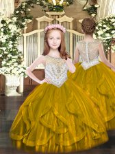  Beading and Ruffles Girls Pageant Dresses Brown Zipper Sleeveless Floor Length