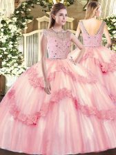High End Beading and Appliques 15th Birthday Dress Baby Blue Zipper Sleeveless Floor Length