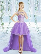 Top Selling Organza Sleeveless High Low Prom Party Dress and Beading
