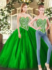  Ball Gowns 15th Birthday Dress Green Sweetheart Tulle Sleeveless Floor Length Lace Up