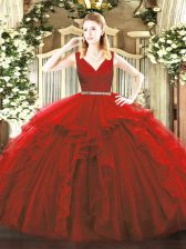 Latest Tulle Sleeveless Floor Length Sweet 16 Dress and Beading and Ruffles