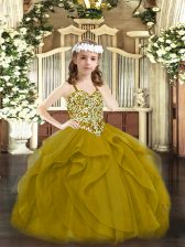 Lovely Beading and Ruffles Child Pageant Dress Brown Lace Up Sleeveless Floor Length