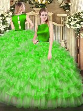 Discount Scoop Sleeveless Quinceanera Gown Floor Length Ruffled Layers Organza