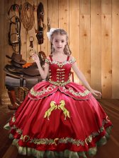  Floor Length Ball Gowns Sleeveless Coral Red Pageant Gowns Lace Up
