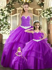 Nice Purple Tulle Lace Up Vestidos de Quinceanera Sleeveless Floor Length Ruching