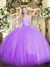 Perfect Lavender Lace Up Sweetheart Beading Sweet 16 Dresses Tulle Sleeveless