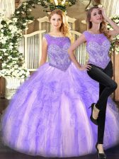 Deluxe Lilac Sleeveless Beading and Ruffles Floor Length 15th Birthday Dress