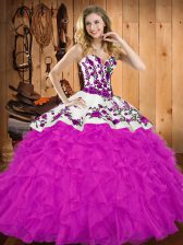 Simple Sleeveless Lace Up Floor Length Embroidery and Ruffles 15 Quinceanera Dress
