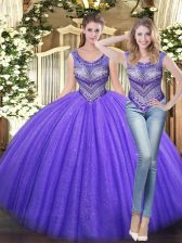 New Style Lavender Ball Gowns Beading Ball Gown Prom Dress Lace Up Tulle Sleeveless Floor Length