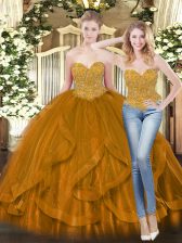  Floor Length Brown Sweet 16 Dresses Sweetheart Sleeveless Lace Up