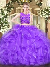  Scoop Sleeveless Tulle Sweet 16 Dress Beading and Ruffles Zipper