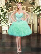Amazing Mini Length Lace Up Prom Party Dress Apple Green for Prom and Party with Beading and Ruffles