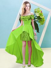  High Low Homecoming Dress Off The Shoulder Short Sleeves Lace Up