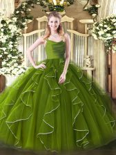  Olive Green Sleeveless Organza Zipper 15th Birthday Dress for Military Ball and Sweet 16 and Quinceanera