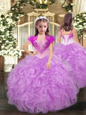  Straps Sleeveless Organza Girls Pageant Dresses Beading and Ruffles Lace Up