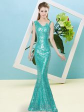  Sequined Asymmetric Sleeveless Zipper Sequins Dress for Prom in Teal 
