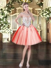 Modern Sleeveless Zipper Mini Length Beading and Appliques Evening Dress