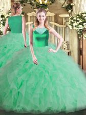 Noble Floor Length Side Zipper Vestidos de Quinceanera Apple Green for Sweet 16 and Quinceanera with Beading and Ruffles
