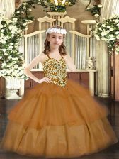  Ball Gowns Evening Gowns Brown Straps Organza Sleeveless Floor Length Lace Up